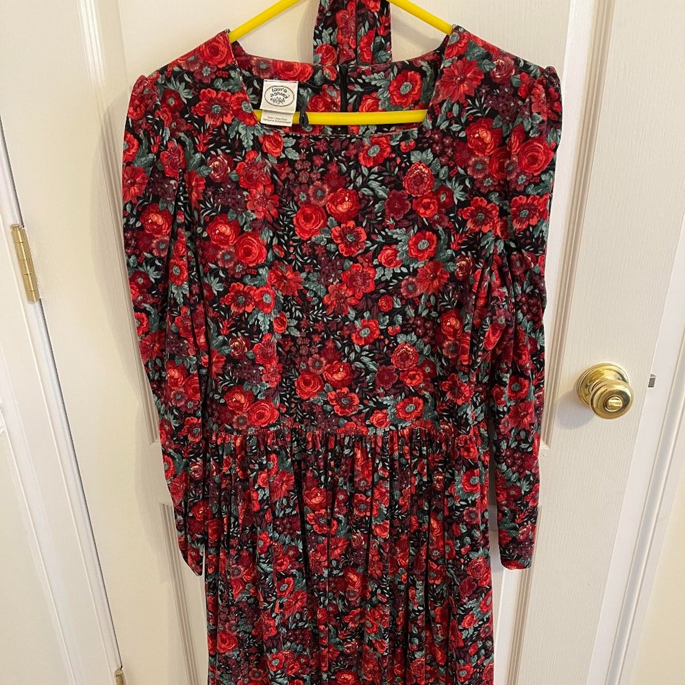 Laura Ashley Christmas Corduroy Dress US 14 Red and Green